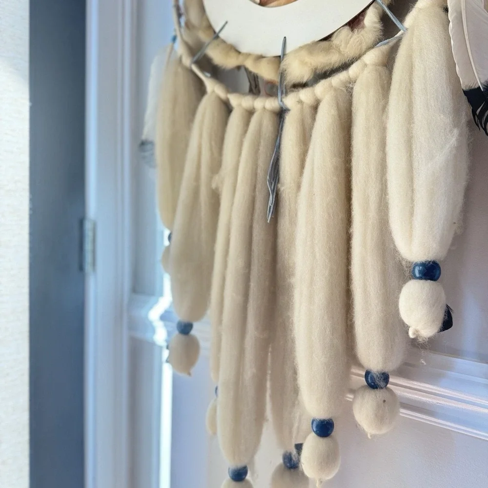 Vintage‎ Native Large Dream Catcher Wall Hanging Fur Feathers 41